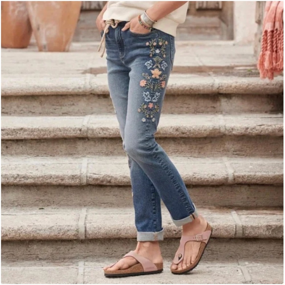 Driftwood Audrey Embroidered Bird Vale Straight Jeans Sz 28 Blue Denim Sundance - Picture 2 of 14